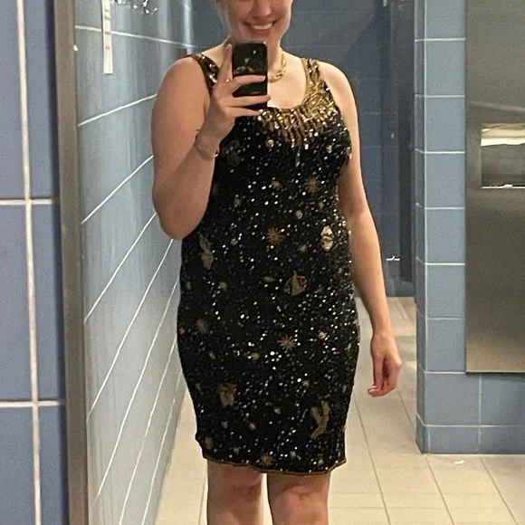 Together black silk beaded zodiac dress - Picture 2 of 9